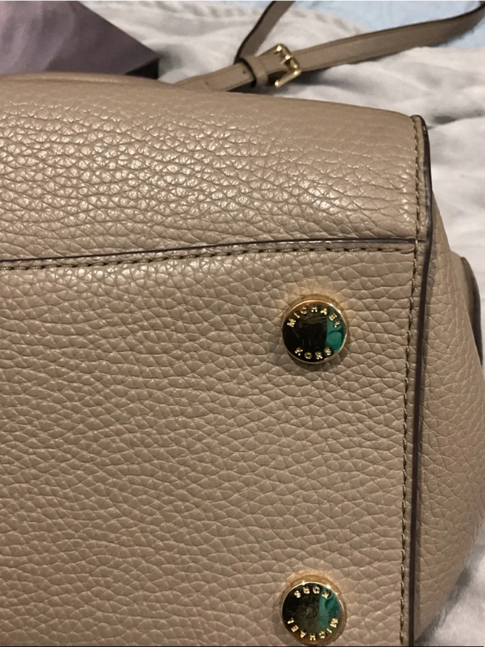 Michael Kors Pebble Leather Satchel in Taupe Beige with Gold Hardware